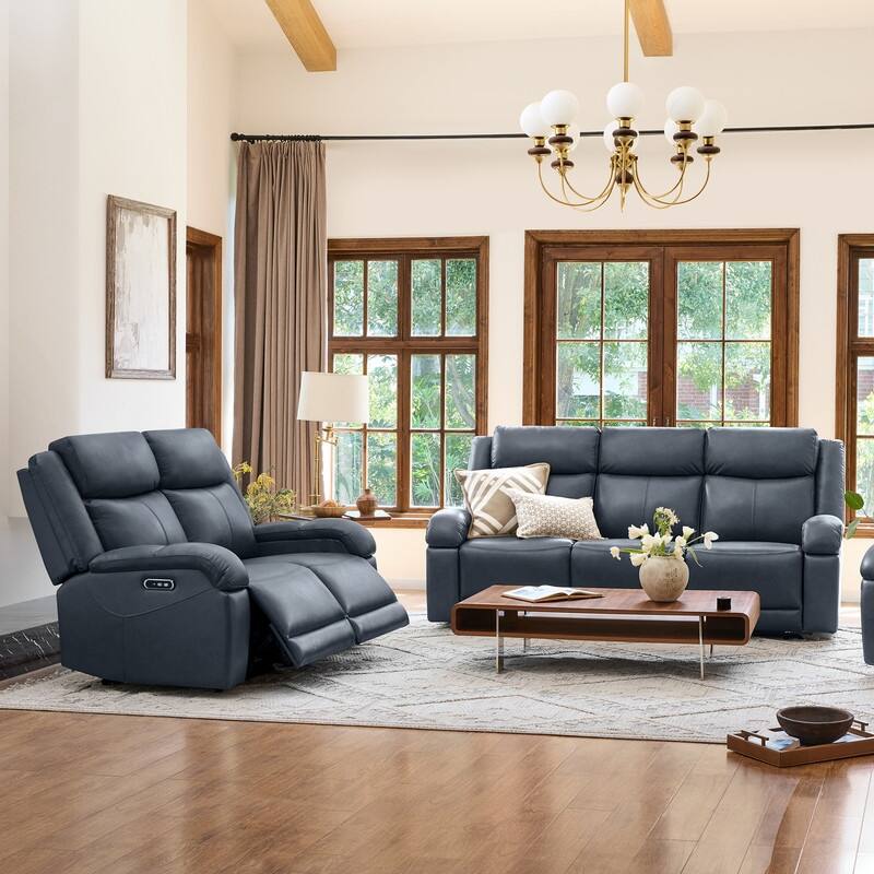 Spruce & Spring Hadlee Genuine leather Reclining Sofa with Multi-Function Console.