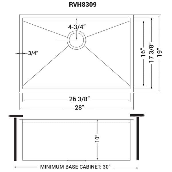 Ruvati 28-inch Workstation Ledge Undermount 16 Gauge Stainless Steel Kitchen Sink Single Bowl - RVH8309 - 26-1/2″ x 16″