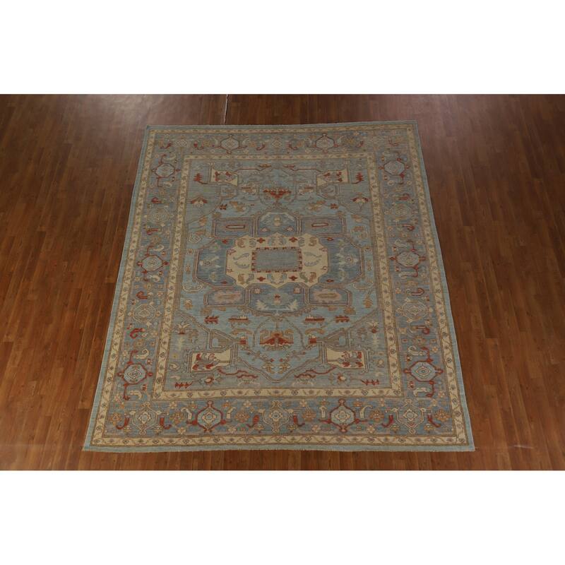 Hand Knotted Oriental 100% Wool Carpet Transitional Medallion Navy Blue & Blues Oushak Area Rug - 9' 10'' X 8' 5''