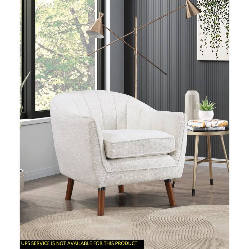 White Textured Fabric Upholstered Mid-Century Modern Accent Chair