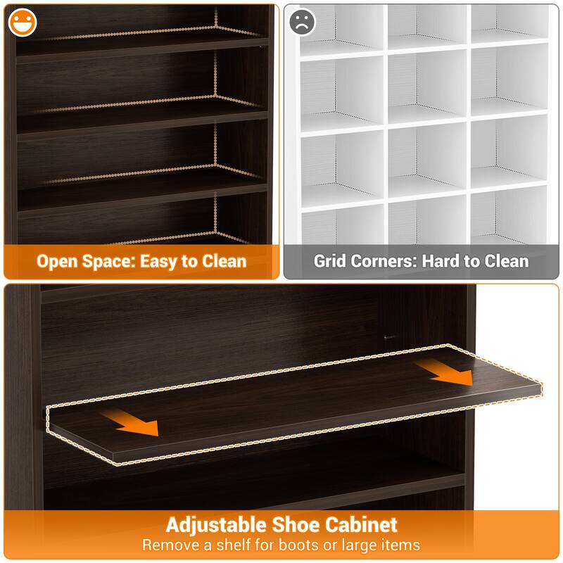 Cimly 45 Pairs Tall Shoe Cabinet, 9-Tier Wooden Shoe Storage Organizer with Adjustable Shelves