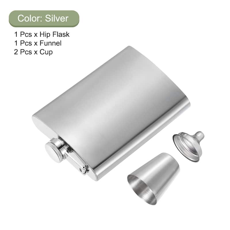 8oz Stainless Steel Hip Flask Set with Cup Funnel for Camping Hiking, Silver