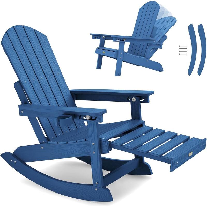 WINSOON Adirondack Chair Composite Rocking Chair Outdoor Weatherproof Plastic Adjustable - Navy