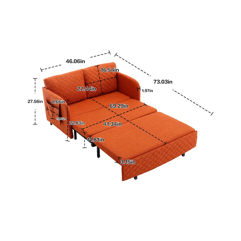 Modern Velvet Loveseat Couch with Pull Out Bed