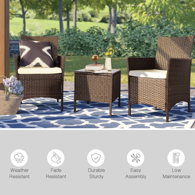 Vrakae 3 Piece Patio Rattan Wicker Furniture Set