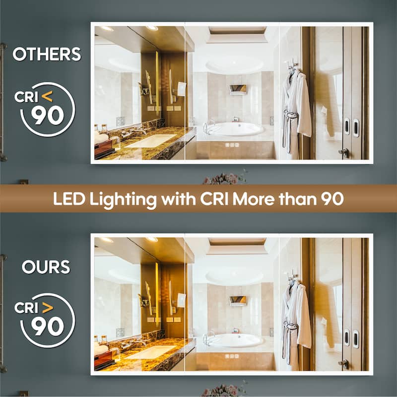 30'' H Recessed or Surface Frameless LED Mirror Cabinet With Defogger, Dimmer, Outlets & USB Ports 