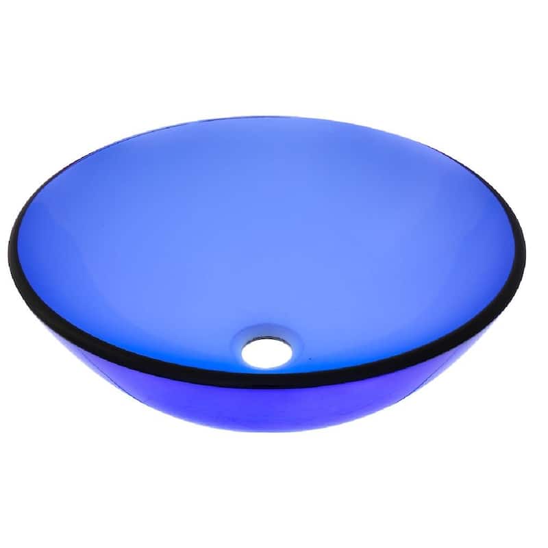 Miseno Circular 16-1/2" Tempered Glass Vessel Bathroom Sink with Drain