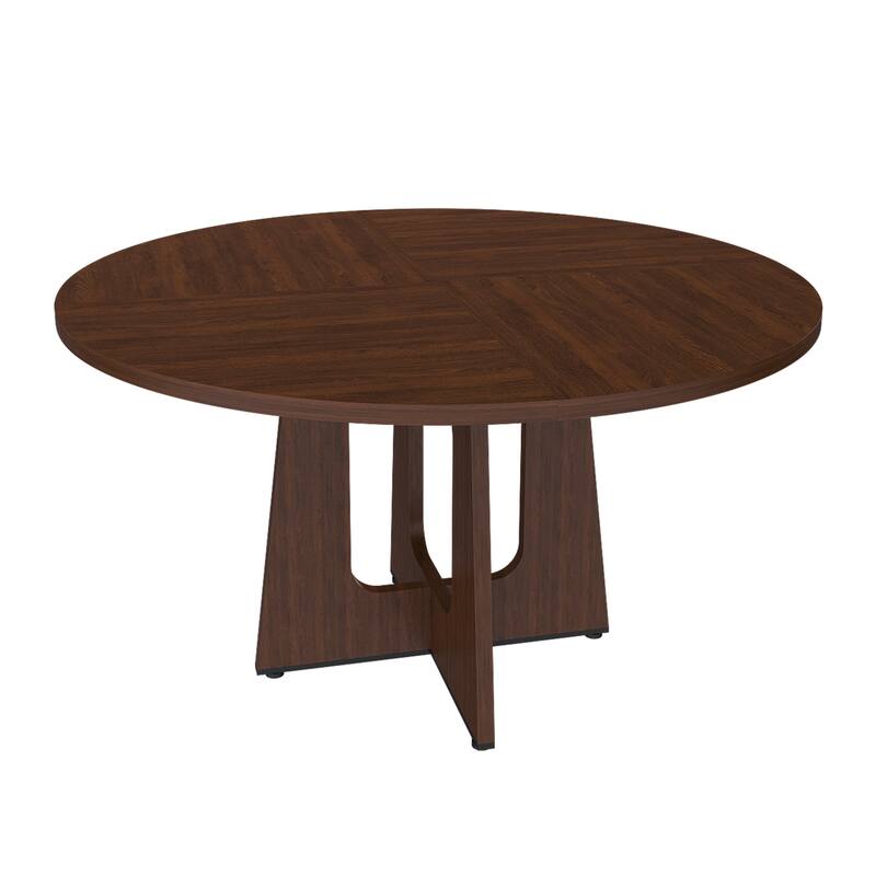 42" Farmhouse Round Dining Table - MDF Circle Table with Wood Grain Finish, 300lb Capacity, Easy Assembly
