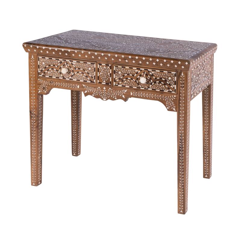 Rashmi 36 in. W Rectangular Teak & Bone 2 Drawer Console Table