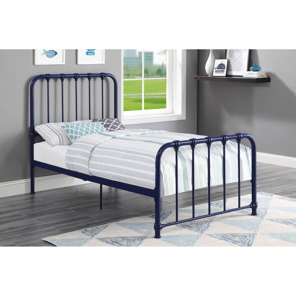 Metal Bed Blue Finish Twin Platform Bed 1pc
