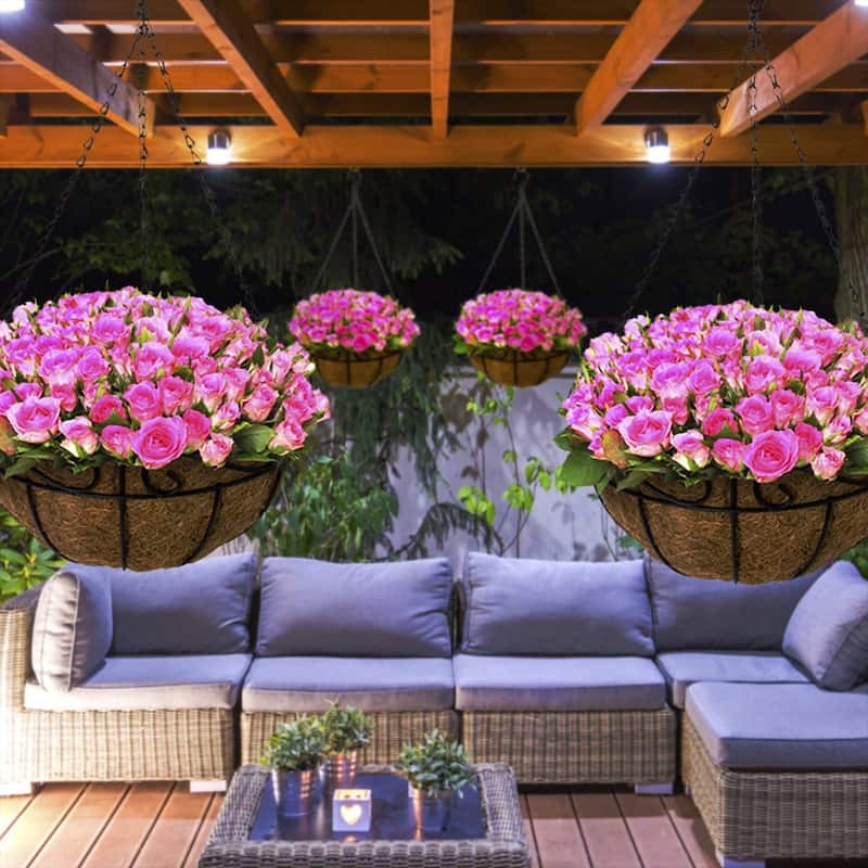 4 Pack Metal Hanging Planter Basket Huge 14 Inch Hanging Flower Pot Basket & Coco Coir Liner for Indoor/Outdoor Garden