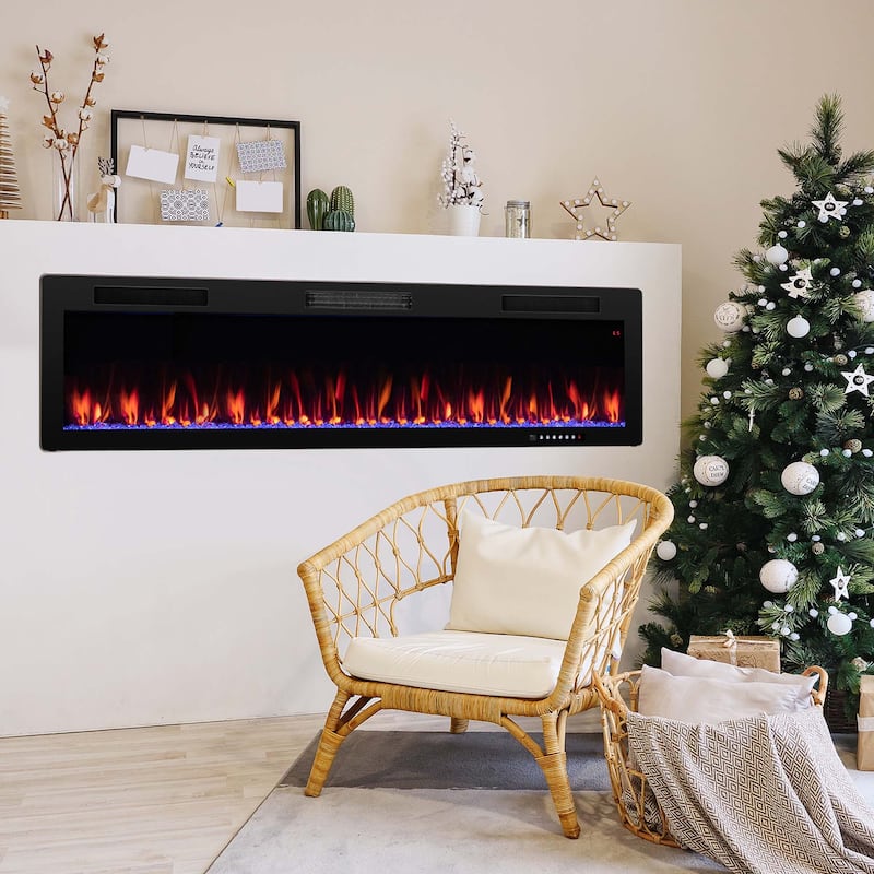 Costway 40"/50"/60" Linear Electric Fireplace 1500W Recessed
