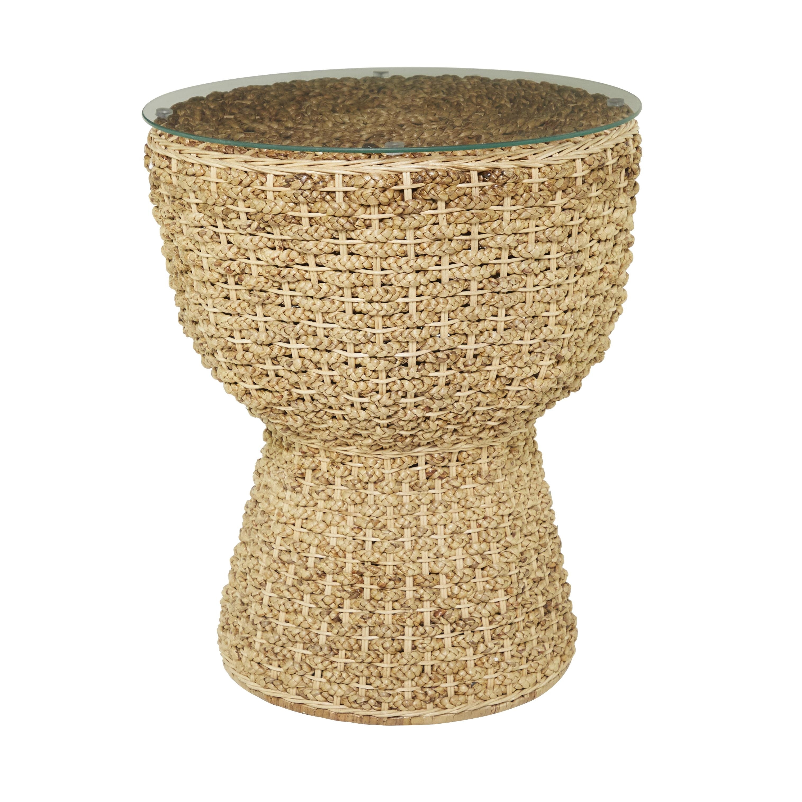 Roche River Decor - Seagrass Handmade Woven Accent Table with Glass Top - Brown - 20"W, 24"H