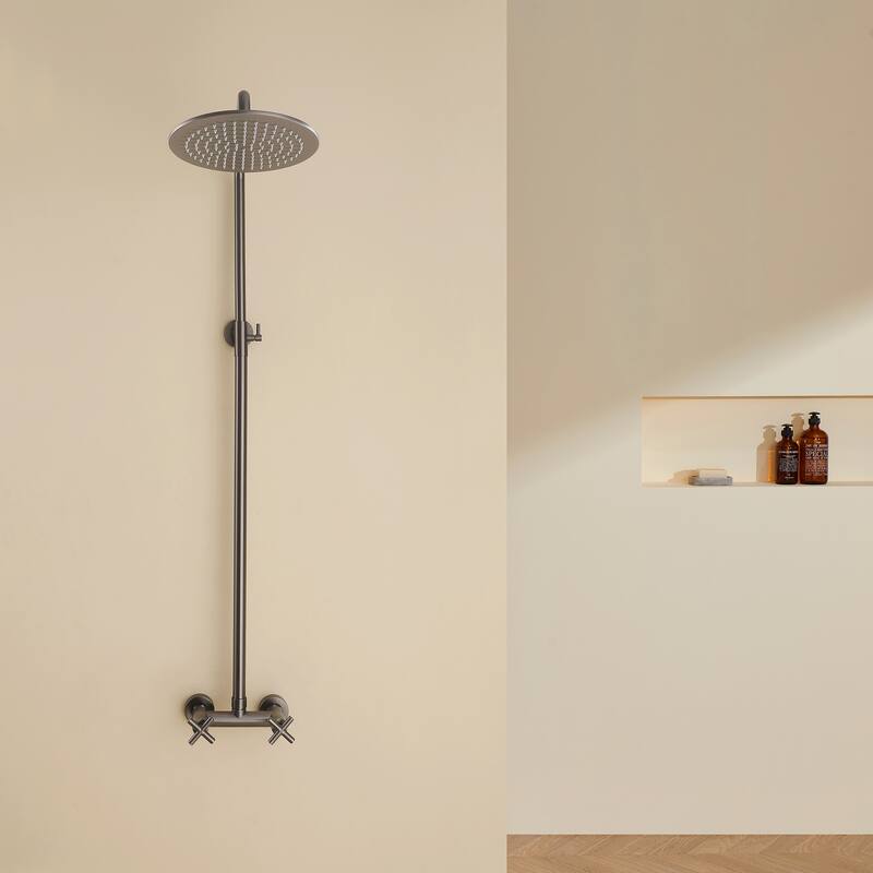 48"H Solid Brass Outdoor 10 Inch Round Rain Shower Set with Dual Cross Handle