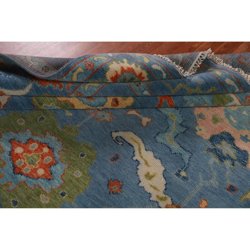 All-Over Blue Oushak Indian Large Rug Hand-Knotted Wool Carpet - 9'1" x 17'9"