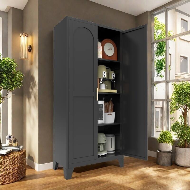Two-Door Metal Storage Cabinet with Adjustable Shelves – Perfect for Bedroom, Living Room, or Kitchen‌ - Black - 61''