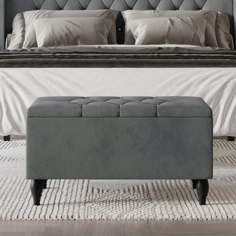 CraftPorch 2 Piece Bedroom Bench Set Velvet Wingback Upholstered Bed