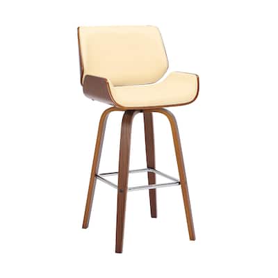 Faux Leather Swivel Counter Stool with Wood Frame and Low Back