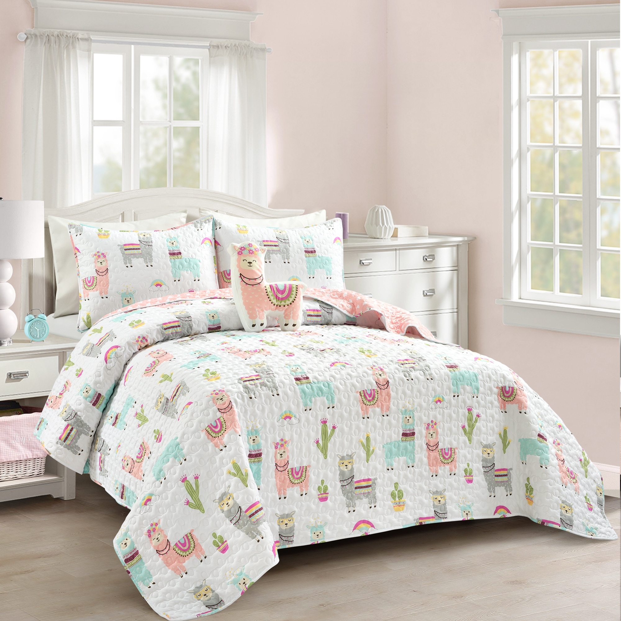 Lush Decor Southwest Llama Cactus Reversible Print Quilt Set On