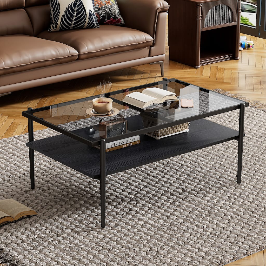 Rectangle Coffee Table with Gray Tempered Glass Top