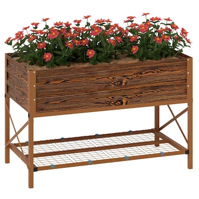 Galvanized Steel Elevated Raised Garden Planter with Storage Shelf - 41.75" L x 21.25" W x 30" H