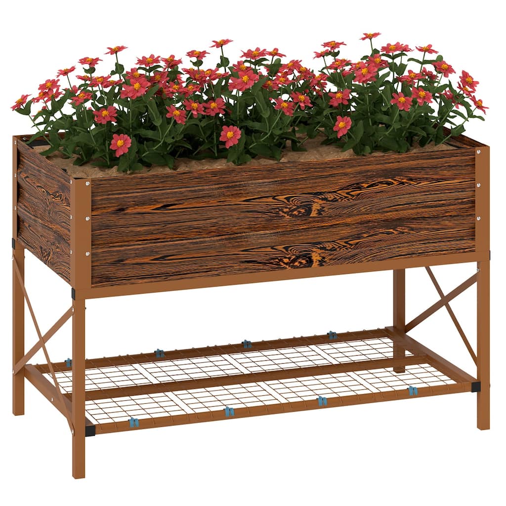 Galvanized Steel Elevated Raised Garden Planter with Storage Shelf - 41.75" L x 21.25" W x 30" H