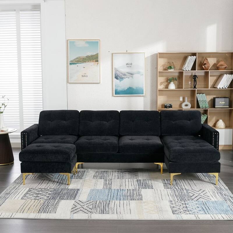 L-Shape Convertible Sectional Sofa Couch, Living Room Sectional with Movable Ottoman for Living Room, Apartment, Office