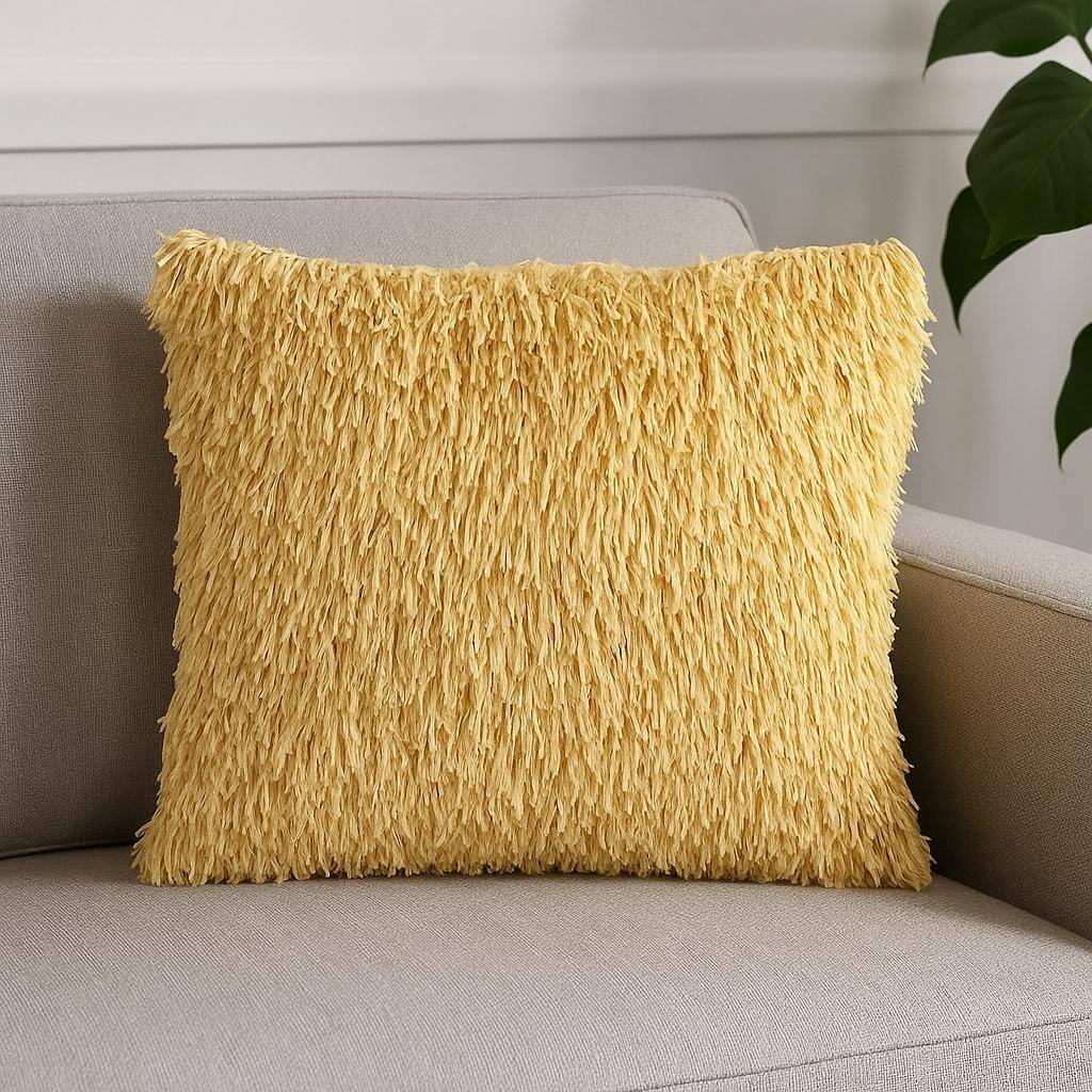 HomeRoots 20" Yellow Throw Pillow with Fringe