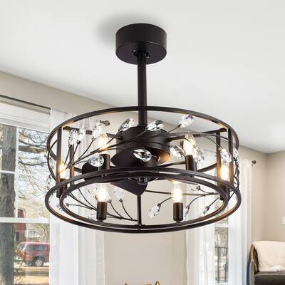 20 Inch Modern Caged Ceiling Fan with Light Kit and Remote