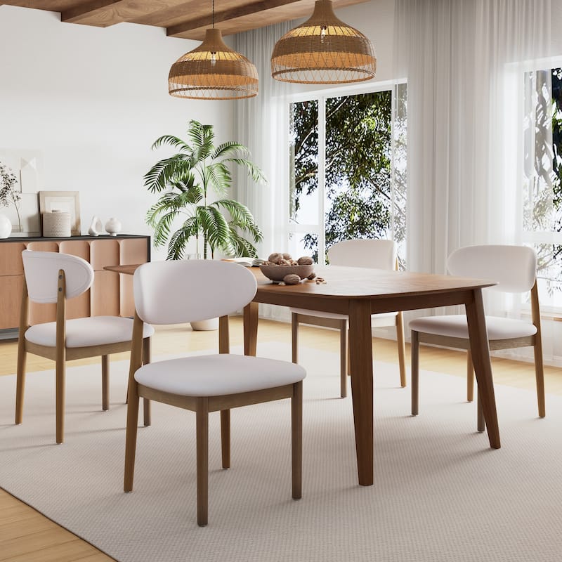 Christopher Knight Home - Caelum Upholstered Rubberwood Dining Chair with Solid Wood Legs - Set of 4 - Beige+Walnut