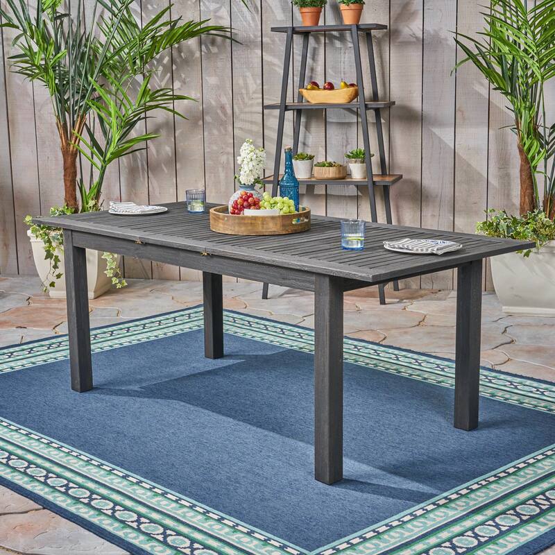 Expandable Acacia Wood Dining Table Outdoor Patio Extends for Entertaining - DARK GREY