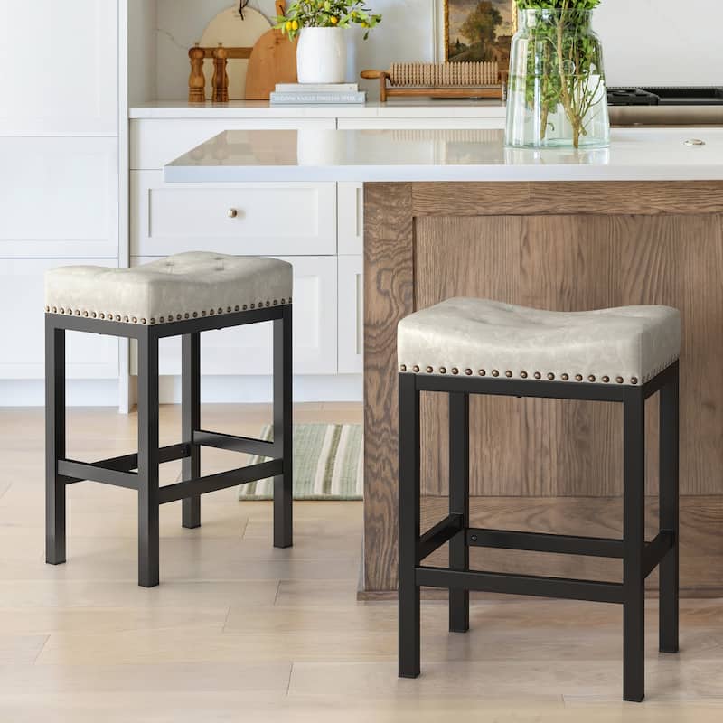 Backless Cushioned Faux Leather Bar Stools Counter Height Stools with Metal Frame - 24" H