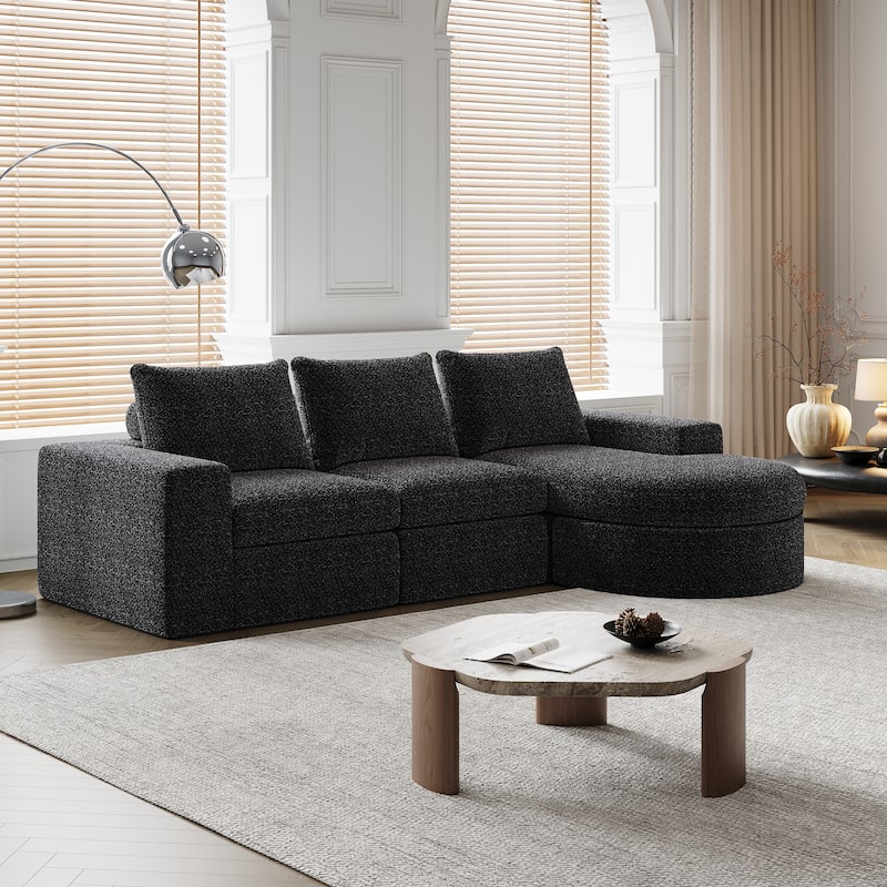 99" L-Shaped Chenille Sectional - 3-Piece Modular Cloud Sofa with Chaise, No Assembly Required - Black