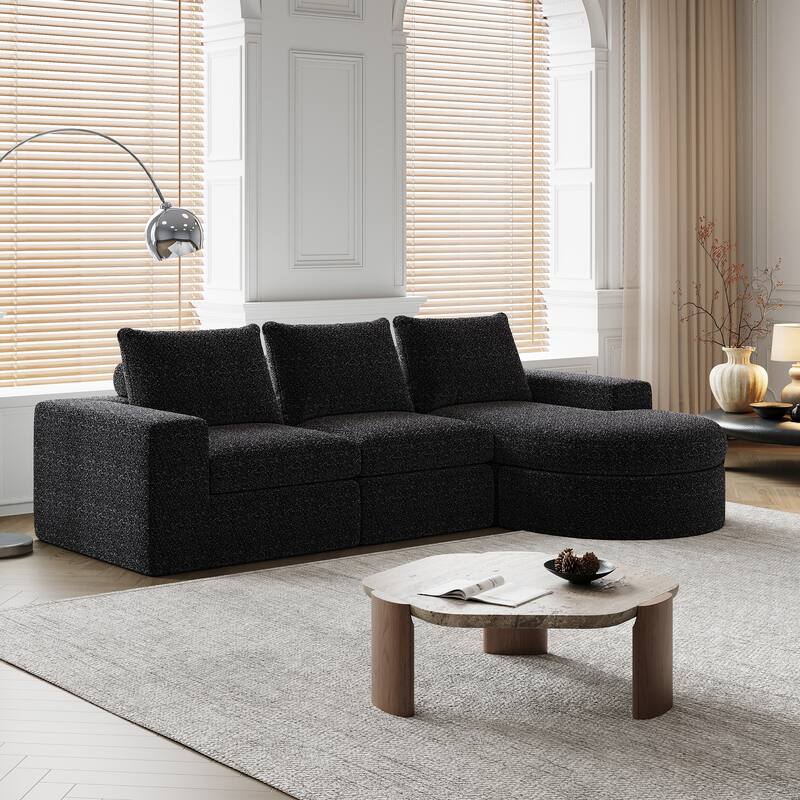 99-Inch Chenille Cloud Curved Sectional Sofa with Chaise, L-Shaped Modern Boneless Couch with Deep Seats,Sectional Sofa - Black