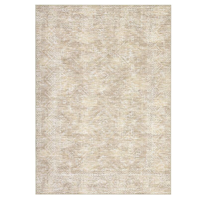 Vintage Geometric Living Room Rug Washable Indoor Bedroom Rugs Non Slip Low Pile Area Rug
