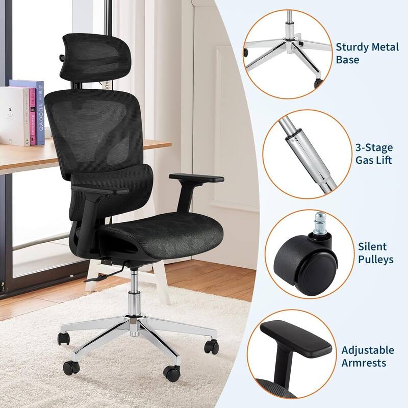 Ergonomic Adjustable Mesh Office Computer Chair for Work, Study, Gaming