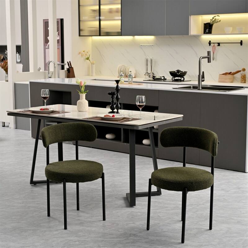 Boucle Dining Chairs Set of 2, Curved Backrest Chair
