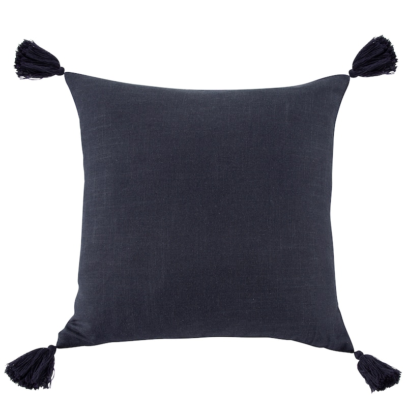 HiEnd Accents Luna Washed Linen Tasseled Square Pillow, 18"x18"
