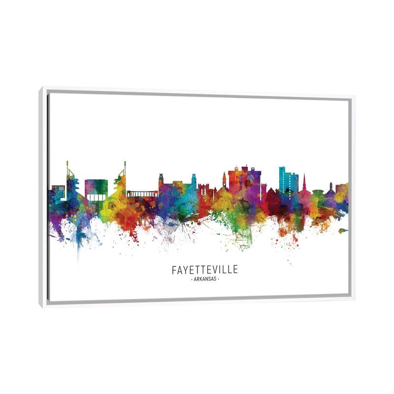 iCanvas "Fayetteville Arkansas Skyline" by Michael Tompsett Framed Canvas Print - White - 18x26