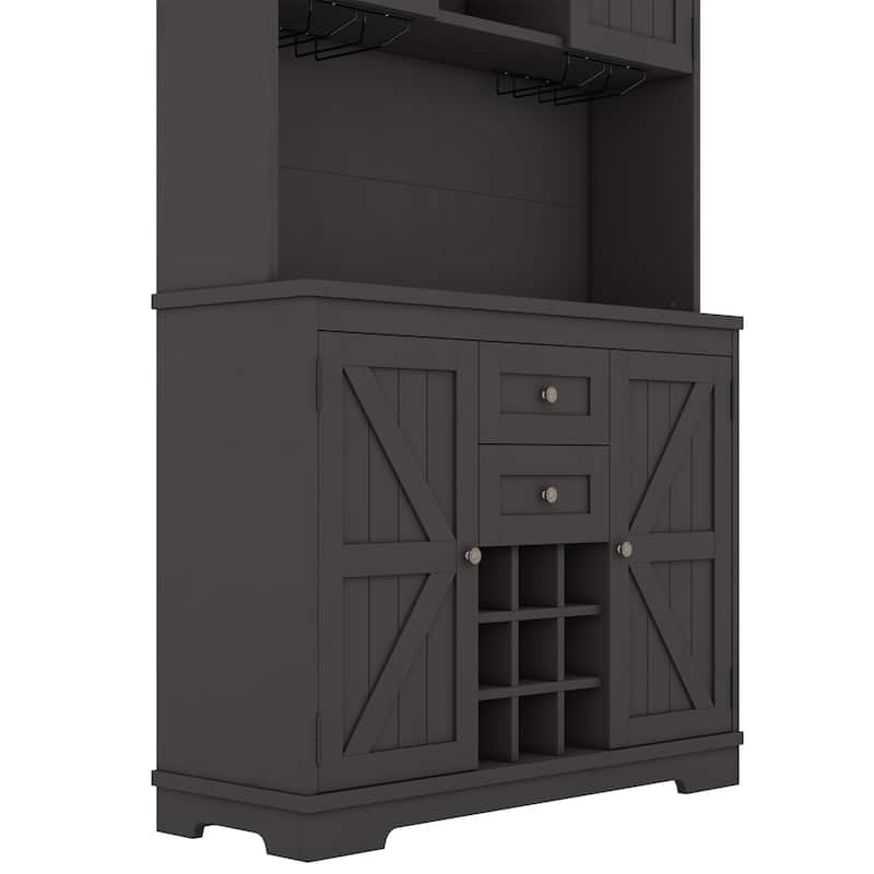 Coffee Bar Cabinet with Drawers, Freestanding Kitchen Pantry with Shelves and Cabinets, Buffet Cabinet with Glass Racks