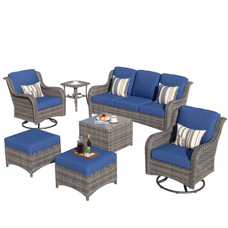 OVIOS 7-piece Patio Wicker Swivel Chairs Set
