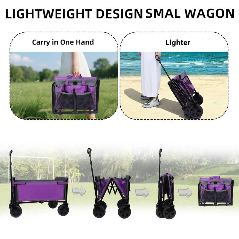 Collapsible Wagon with Wheels - 3 in 1 Lightweight Utility Camping Wagons Carts Foldable with 220lbs Weight Capacity