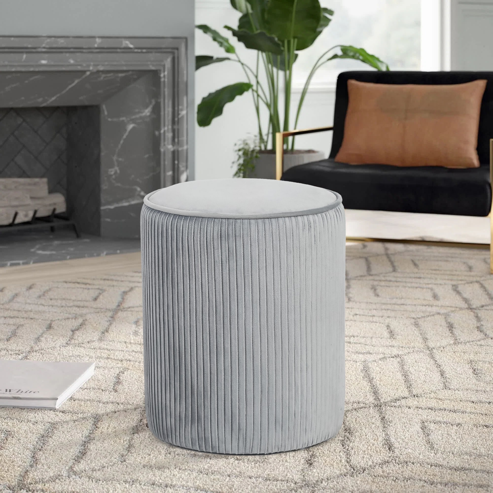 Adeco Footrest Ottoman 15.3" Height Velvet Vanity Stool