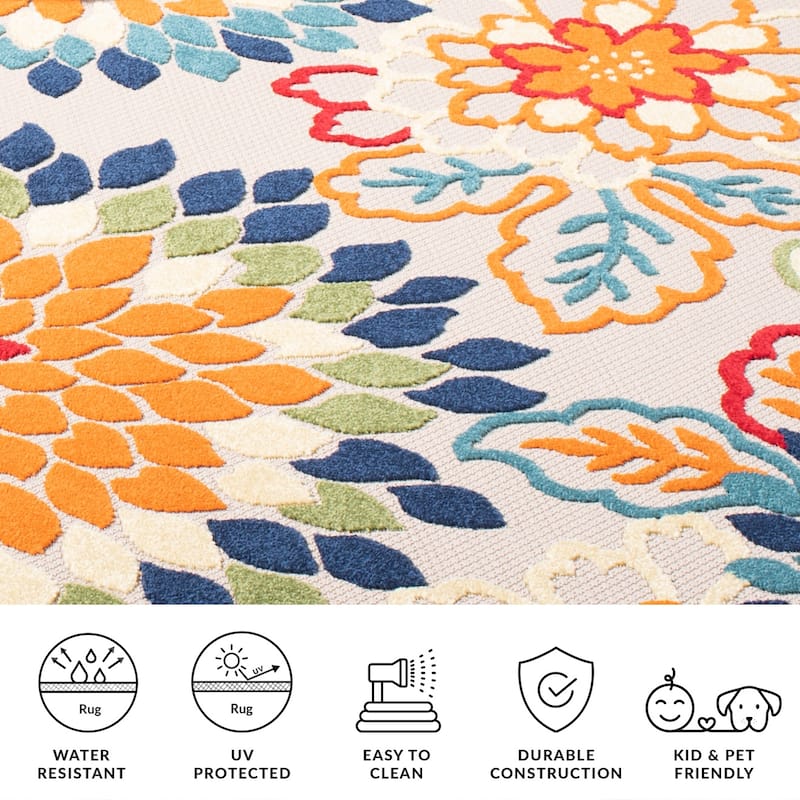 SAFAVIEH Cabana Ortrun Indoor/ Outdoor Waterproof Patio Floral Rug