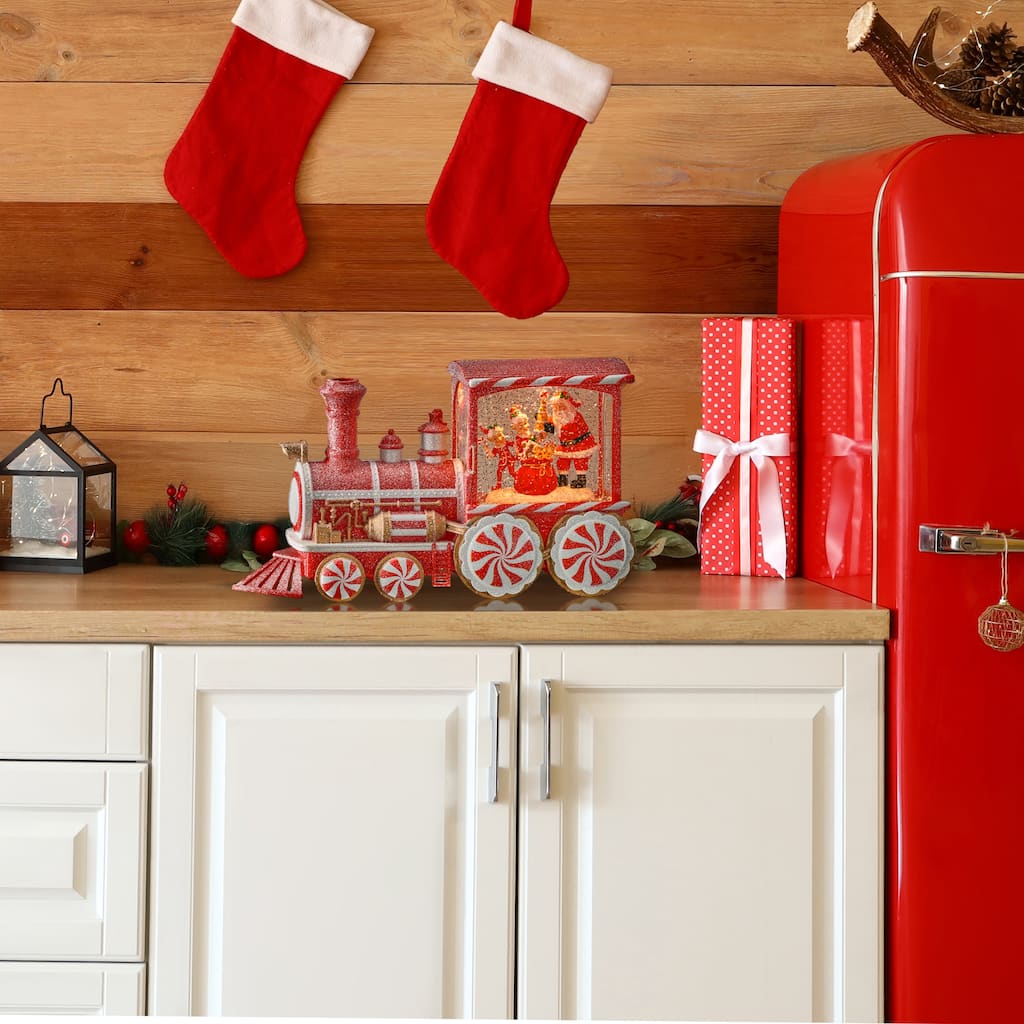 11" LED Battery Operated Timer Candy Cane Express Water Globe