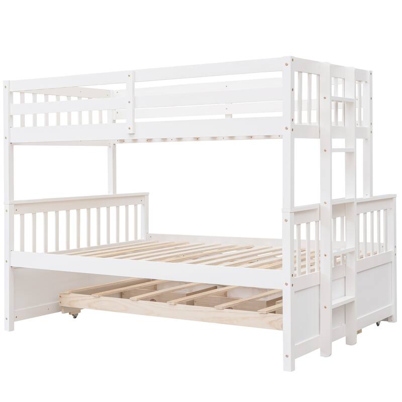 Twin-Over-Full Bunk Bed with Twin Trundle, Space-Saving Design with Drawers, White