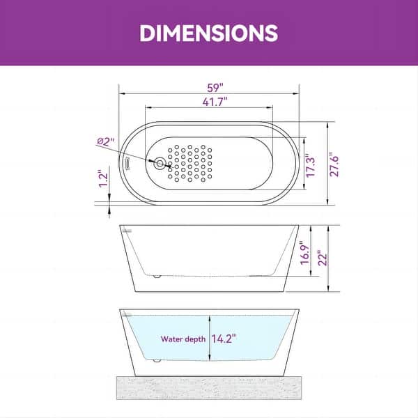 59 in. x 27.6 in. Soaking Bathtub with Side Drain in White/Matte Black