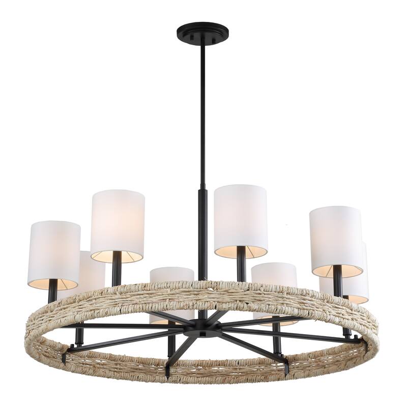 8-Light Rattan Circular Ceiling Chandelier - 36.5" - Bronze and White