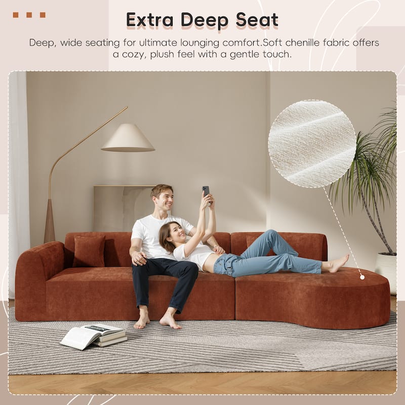 Christopher Knight Home - Curved 140" Upholstered Sectional Sofa with High-Density Fully Compressed Sponge and Chaise Lounge