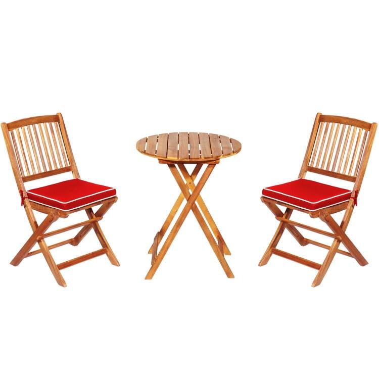 3 Pieces Patio Folding Bistro Set with Padded Cushion and Round Coffee Table - 23.5" x 23.5" x 29.5" (L x W x H) - Red